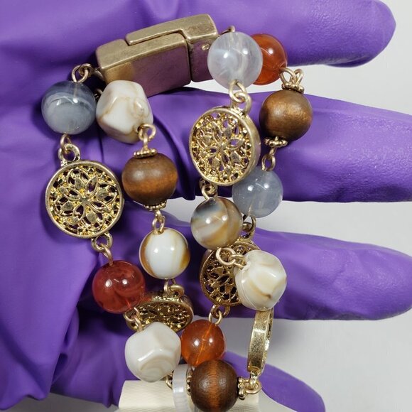 New Directions Layered Gold-Tone Bracelet – Colorful Beads, Disc Accents Jewelry - Picture 8 of 8